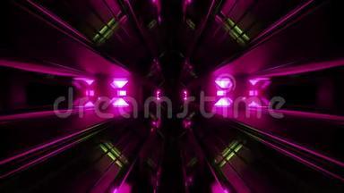 暗黑空间隧道与蓝色发光人工制品vjloop3d渲染